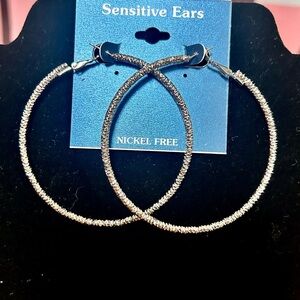 NWT Silver Hoop Earrings for Sensitive Ears 2.5”​​
